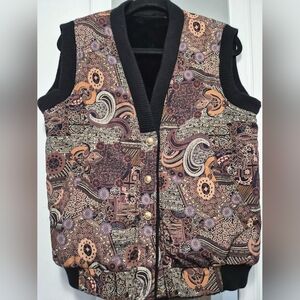 Vintage Reversible Patterned Vest with Gold Buttons